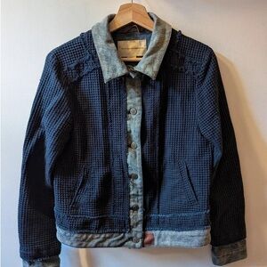 Navy Waffle Knit Shirt Jacket